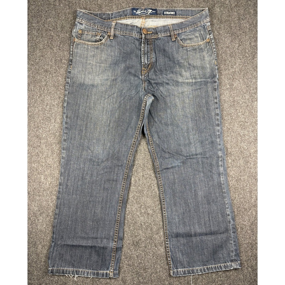 Y2K Seven7 Mens Straight Leg Blue Denim 40x32 Distressed Frayed Hem (39x26)